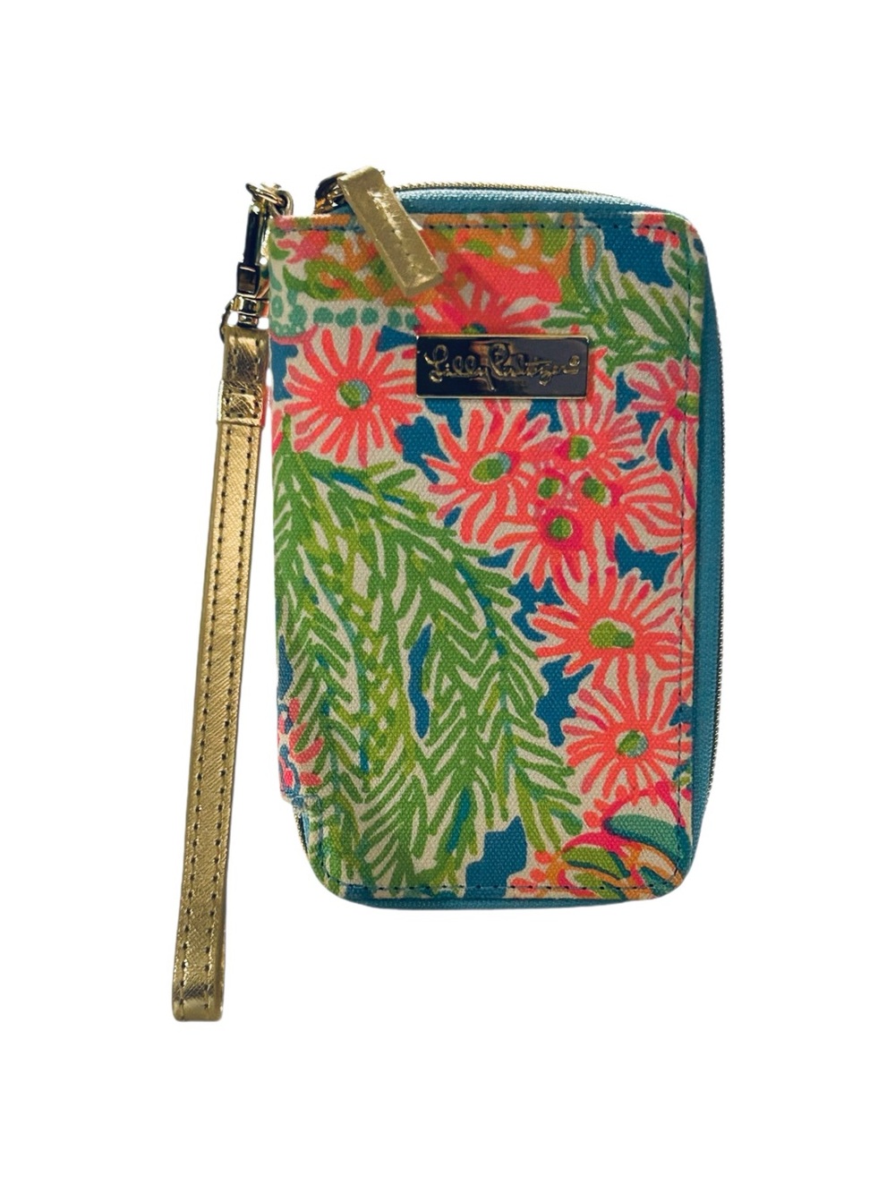 Lilly Pulitzer Tropical Palm Print Zip Around Wallet Wristlet Pink Green Preppy